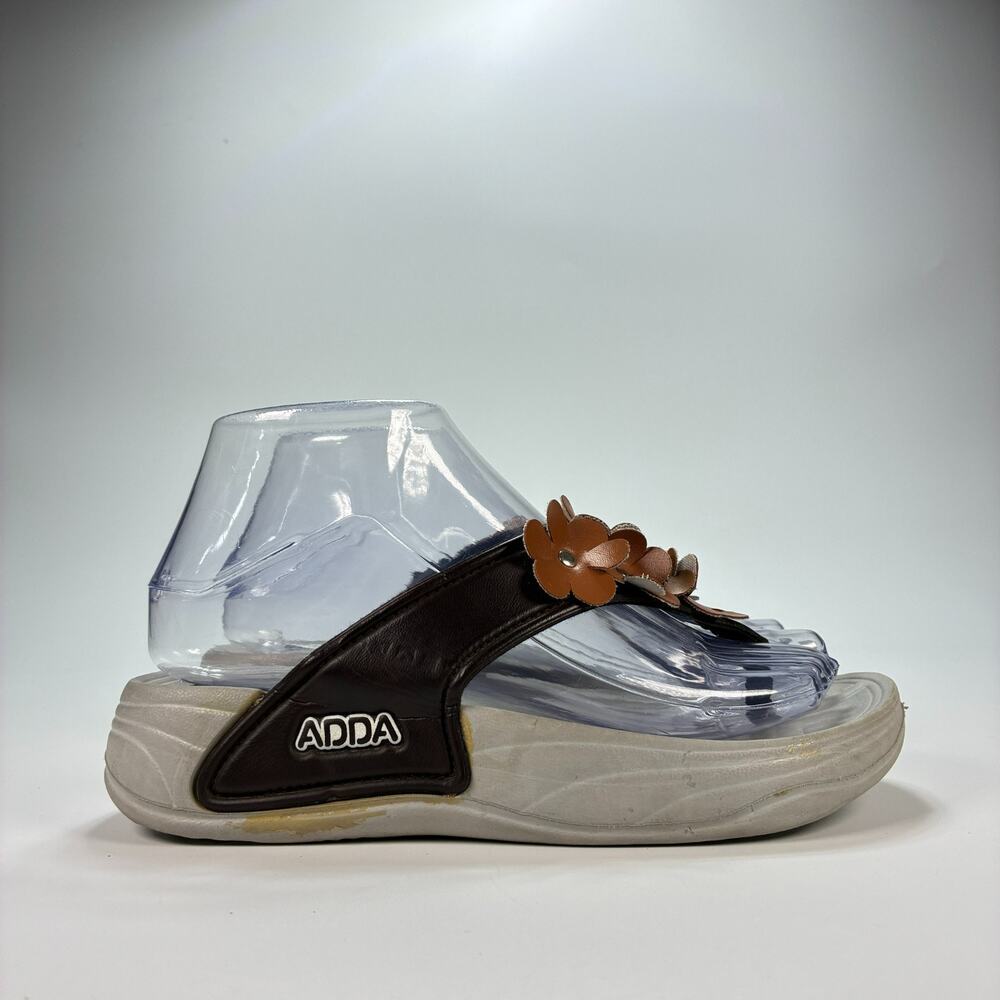 Adda Brown Grey Floral Sandal Slip On Casual Comfort Summer Shoes Youth Size 5
